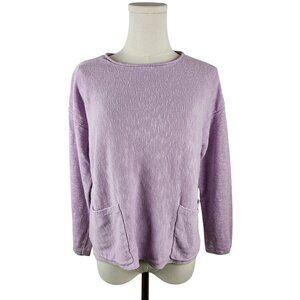 Eileen Fisher Lilac Purple Malow Sweater Size PM Organic Linen Cotton Boxy